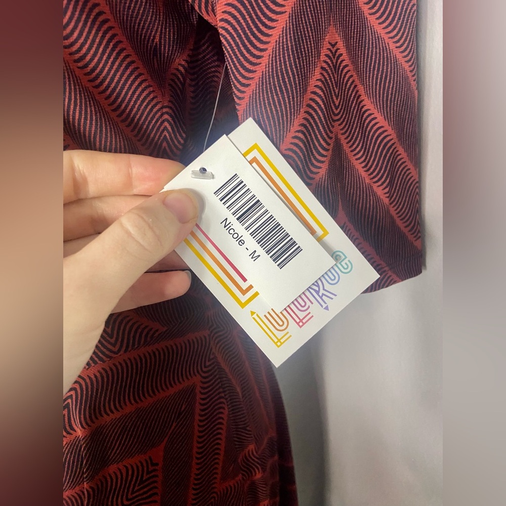 LuLaRoe Nicole Dress Red/Rust Abstract A-Line - Picture 4 of 7